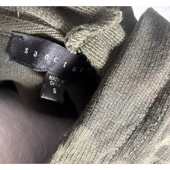 Sanctuary Green Camo‎ Pullover Sweatshirt Hoodie Cropped Rolled Hem Women's Sz S - Picture 9 of 9